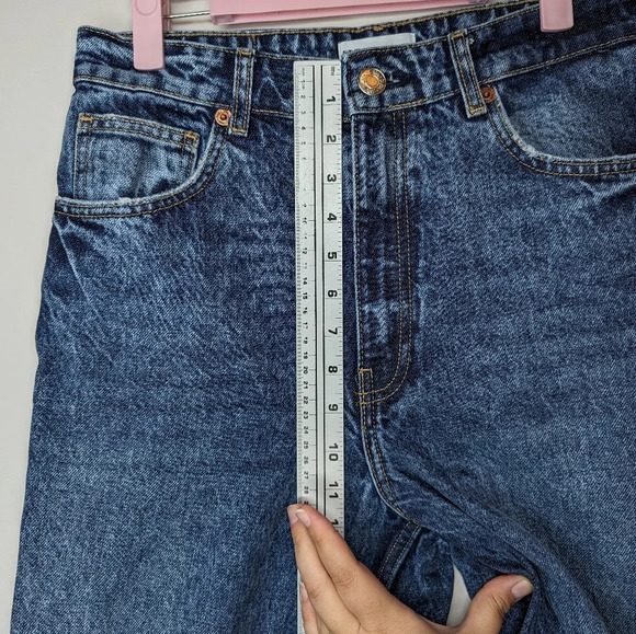 ZARA Straight Leg High Rise Destressed Blue Denim Women  Eur 40 USA 08 - Picture 8 of 11